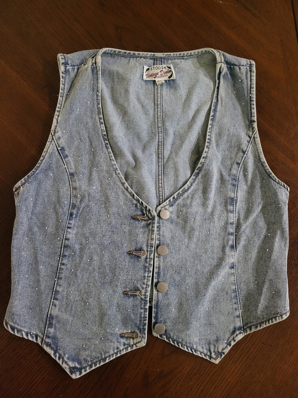 Stoosh Vintage Denim Rhinestone Vest XL Y2K